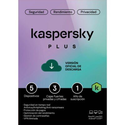 Kaspersky PLUS / 5 Dispositivos / 3 Cuentas KPM / 1 año / Base