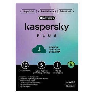 Kaspersky PLUS / 10 Dispositivos / 5 Cuentas KPM / 1 año / Renovación