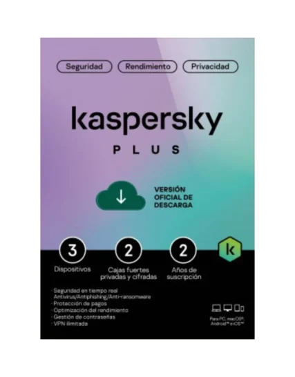 Kaspersky PLUS / 3 Dispositivos / 2 Cuentas KPM / 2 años / Base