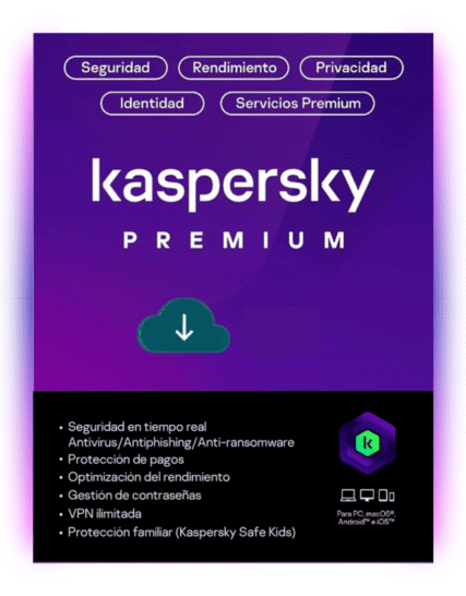 kaspersky PREMIUM  / 1 dispositivo + 1 KPM / 1 año / base