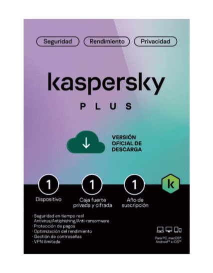 Kaspersky PLUS / 1 Dispositivo / 1 Cuenta KPM / 1 año / Renovación