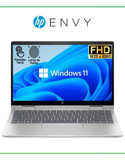 HP ENVY X360 2-IN-1 PROCESADOR: INTEL CORE I5-120U SERIES 1/ RAM: 8 GB DDR4/ DISCO: SSD 512 GB/ PANTALLA : 14,0" FHD IPS LED DISPLAY TOUCHSCREEN/COLOR : SILVER/ SISTEMA : WINDOWS 11 INGLES/HDMI/ 5MP CAMERA /2 USB 2,0/ 1 TIPO C/1 JACK 3,5 MM 1 LECTOR SSD/ LECTOR DE HUELLAS