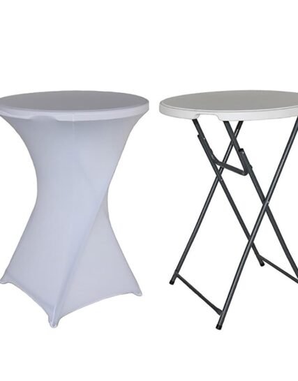 MESA PLEGABLE REDONDA CON COBERTOR BLANCA